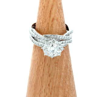 Crisscross pavé six-prong solitaire moissanite ring in sterling silver