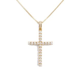 Natural Diamond Cross 14K Yellow Gold Pendant on chain
