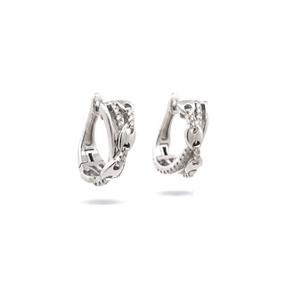 Crossover pavé and polished link moissanite hoop earrings in sterling silver