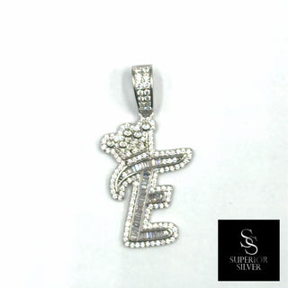 Crown CZ Letter E Initial Pendant, 925 Sterling Silver & 14kt Gold Over