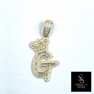 Crown CZ Letter G Initial Pendant, 925 Sterling Silver & 14kt Gold Over