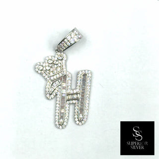 Crown CZ Letter H Initial Pendant, 925 Sterling Silver & 14kt Gold Over