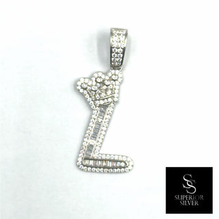 Crown CZ Letter L Initial Pendant, 925 Sterling Silver & 14kt Gold Over