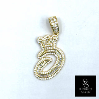 Crown CZ Letter O Initial Pendant, 925 Sterling Silver & 14kt Gold Over