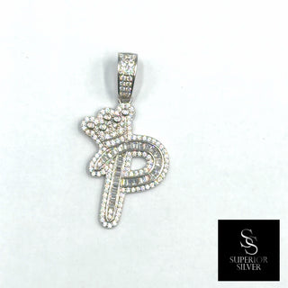 Crown CZ Letter P Initial Pendant, 925 Sterling Silver & 14kt Gold Over