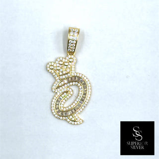 Crown CZ Letter Q Initial Pendant, 925 Sterling Silver & 14kt Gold Over