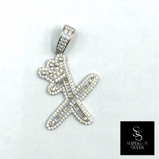 Crown CZ Letter X Initial Pendant, 925 Sterling Silver & 14kt Gold Over