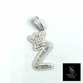 Crown CZ Letter Z Initial Pendant, 925 Sterling Silver & 14kt Gold Over