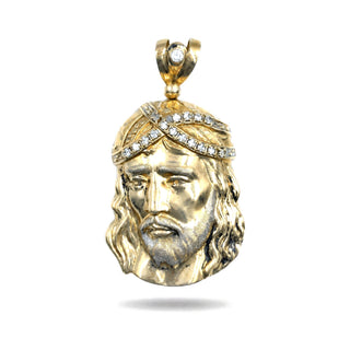 Superior Silver 10K yellow gold Jesus pendant featuring a crown of thorns accented with sparkling CZ stones.