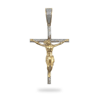 Crucifix Cross 10K Yellow Gold Natural Diamond Pendant close up