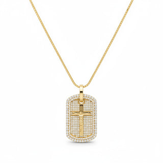 Crucifix Dog Tag with Pavé Border Moissanite Pendant. view 2