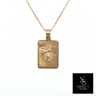 Crucifix Jesus on Cross 14K Yellow Gold Pendant on a box chain