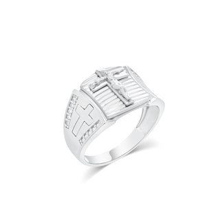 Crucifix Signet with Cross Shoulders Moissanite Ring in sterling silver