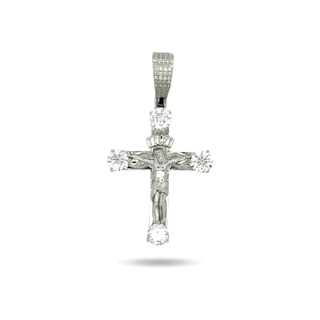 Moissanite Cross Pendant with Round Solitaire Accents view 2