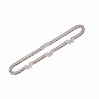 Cuban Link with Pavé Butterfly Stations Moissanite Necklace in sterling silver, view 2
