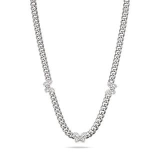 Cuban Link with Pavé Butterfly Stations Moissanite Necklace in Sterling Silver, hanging