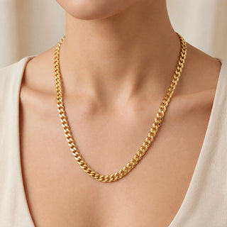 Superior Silver 22-inch curb link chain in 14kt yellow gold over solid 925 sterling silver worn on a model
