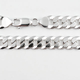 Curb link rhodium over 925 sterling silver chain 24 inch 10.2mm close up detail
