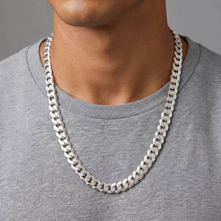 Curb link rhodium over 925 sterling silver chain 24 inch 10.2mm on model
