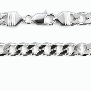 Curb link rhodium over 925 sterling silver chain 26 inch 9.3mm close up detail