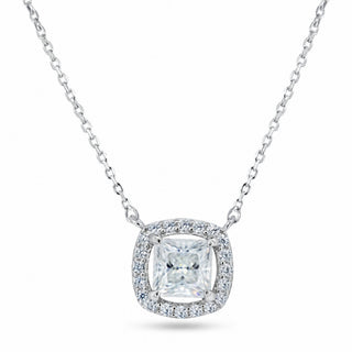 Cushion-Cut Halo Moissanite Necklace in sterling silver