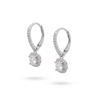 Cushion halo leverback drop moissanite earrings in sterling silver