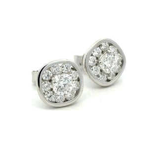 Cushion halo moissanite stud earrings in sterling silver