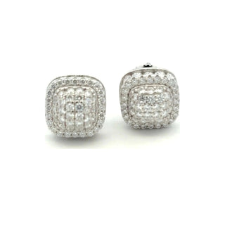 Cushion pavé cluster halo moissanite stud earrings in sterling silver