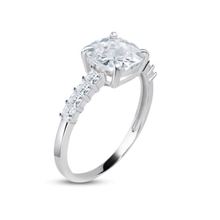 Cushion Solitaire with Princess-Cut Side Stones Moissanite Ring in sterling silver, view 2