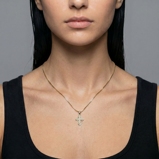 Dainty Double-Set Gothic Cross Moissanite Pendant in sterling silver, view 3
