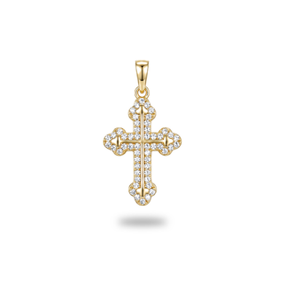 Dainty Double-Set Gothic Cross Moissanite Pendant in gold vermeil