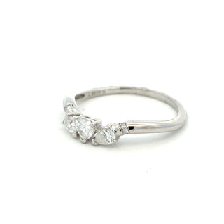 Dainty heart and pear three-stone band moissanite ring in sterling silver