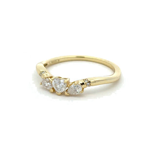 Dainty heart and pear three-stone band moissanite ring in yellow gold vermeil over sterling silver