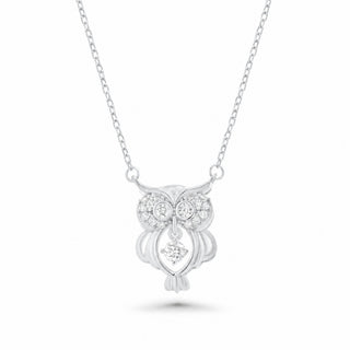Dancing Stone Owl Moissanite Necklace in sterling silver