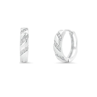 Diagonal Pavé Accent Moissanite Huggie Hoop Earrings in sterling silver
