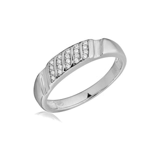 Diagonal Pavé Stripe Wedding Band Moissanite Ring in sterling silver