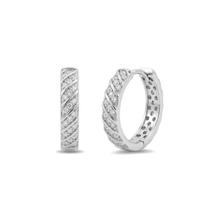 Diagonal stripe pavé moissanite hoop earrings in sterling silver