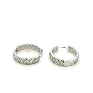 Diagonal stripe pavé moissanite hoop earrings in sterling silver, view 2