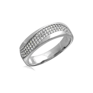 Diagonal Wave Pavé Wedding Band Moissanite Ring in sterling silver
