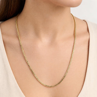 Superior Silver 24-inch diamond-cut snake Franco link chain in 14kt yellow gold over 925 sterling silver on a model