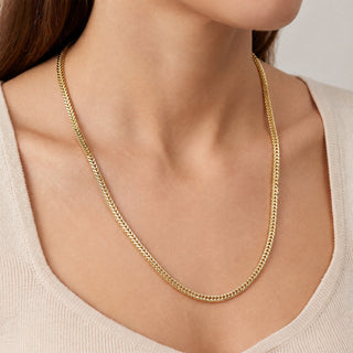 Superior Silver 14kt yellow gold over sterling silver diamond cut snake Franco link chain worn on a model