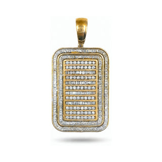 Superior Silver 10K yellow gold dog tag pendant featuring 2 carats of baguette and round cut natural diamonds.