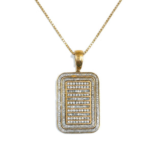 Superior Silver 10K yellow gold dog tag pendant featuring 2 carats of baguette and round cut natural diamonds.