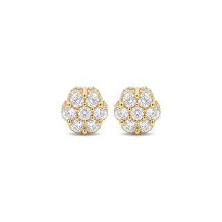 Domed flower cluster moissanite stud earrings in sterling silver