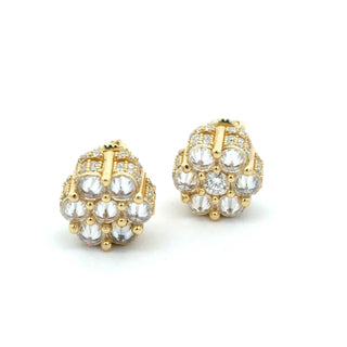 Domed flower cluster moissanite stud earrings in yellow gold vermeil over sterling silver