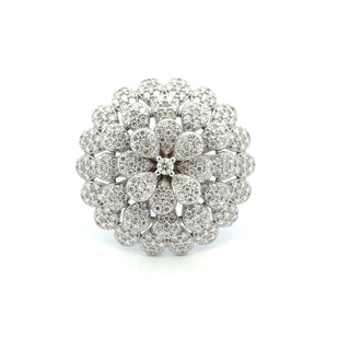 Domed layered pavé flower cocktail moissanite ring in sterling silver, view 2