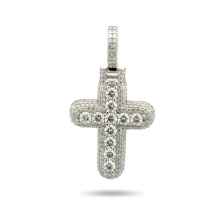 Domed Micro-Pavé Cross with Large Round Center Row Moissanite Pendant in sterling silver