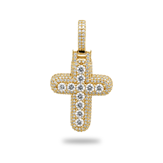 Domed Micro-Pavé Cross with Large Round Center Row Moissanite Pendant in gold vermeil