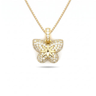 Domed Pavé Butterfly Moissanite Pendant in Sterling Silver on chain