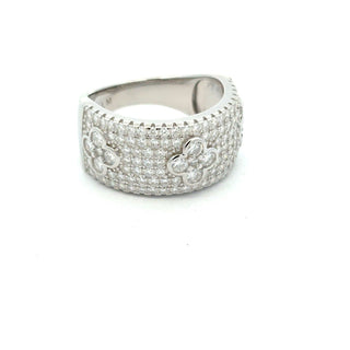 Domed pavé cigar band with scattered round stones moissanite ring in sterling silver, view 2
